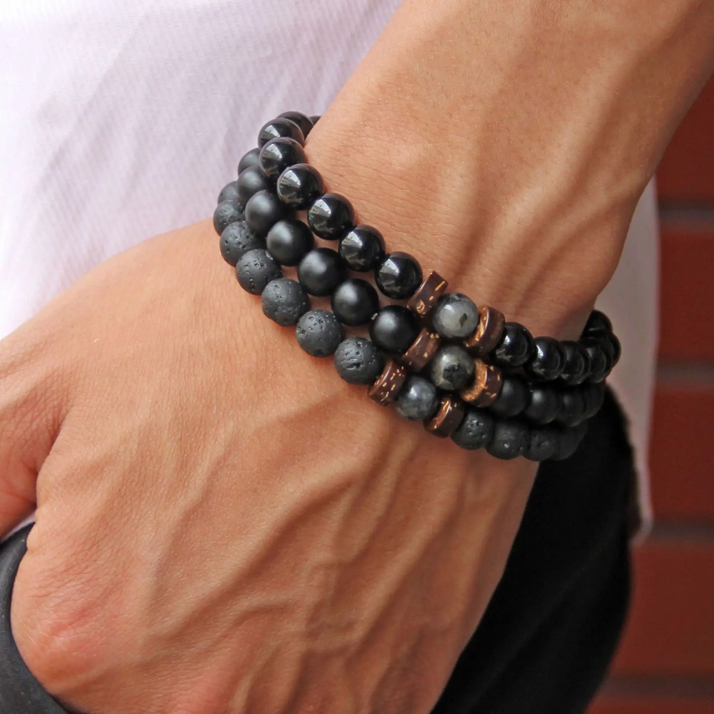 FZ Natural Lava Elastic Rope Hematite Beads Bracelet - FZwear