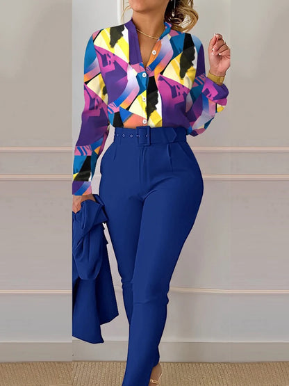 FZ Women's Slim Fit Chic Print Two Piece Pencil Pants Suit DSers