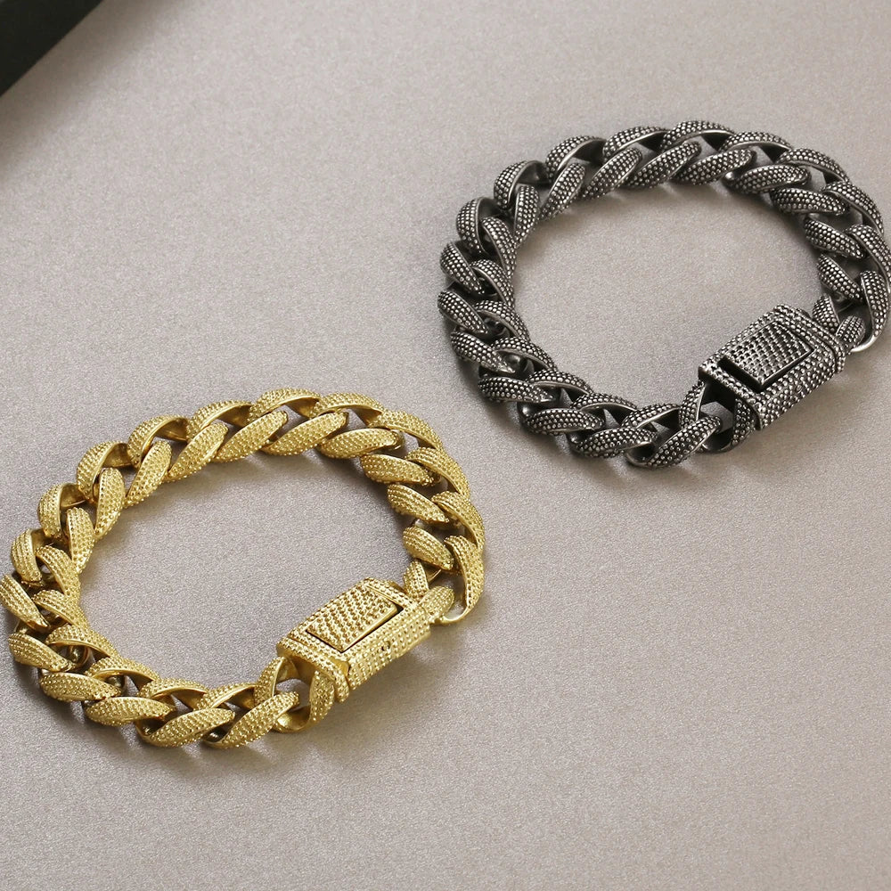 FZ Vintage Black Stainless Steel Curb Cuban Link Bracelet - FZwear