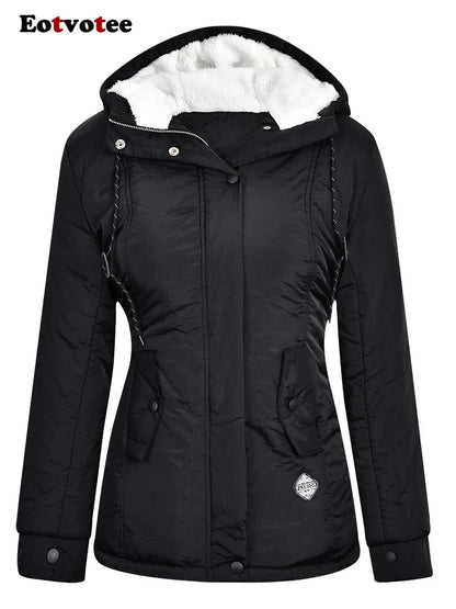 FZ Women's Velvet Parkas Oversized Zipper with A Hood Jacket