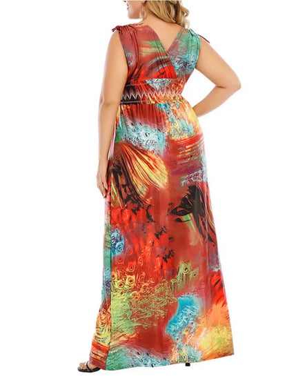 FZ Women's Elastic Waist  High Elasticity Knitted Graffiti Sun Dress - FZwear