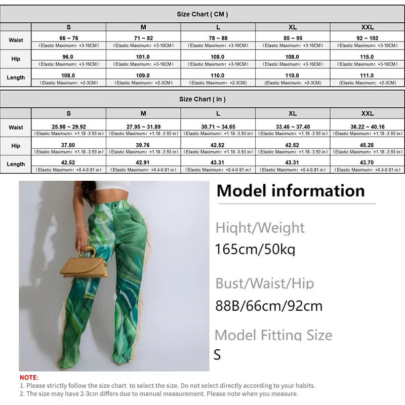 FZ Women's Patchwork Tassel Straight Print Pocket Wide Leg Pants DSers