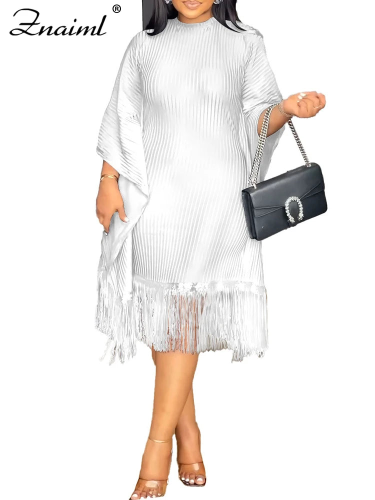 FZ Women's Batwing Sleeve Tassel Slim Midi Evening Dress