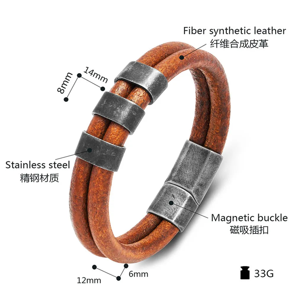 FZ Vintage Oxidized Double Strand Cowhide Bracelet
