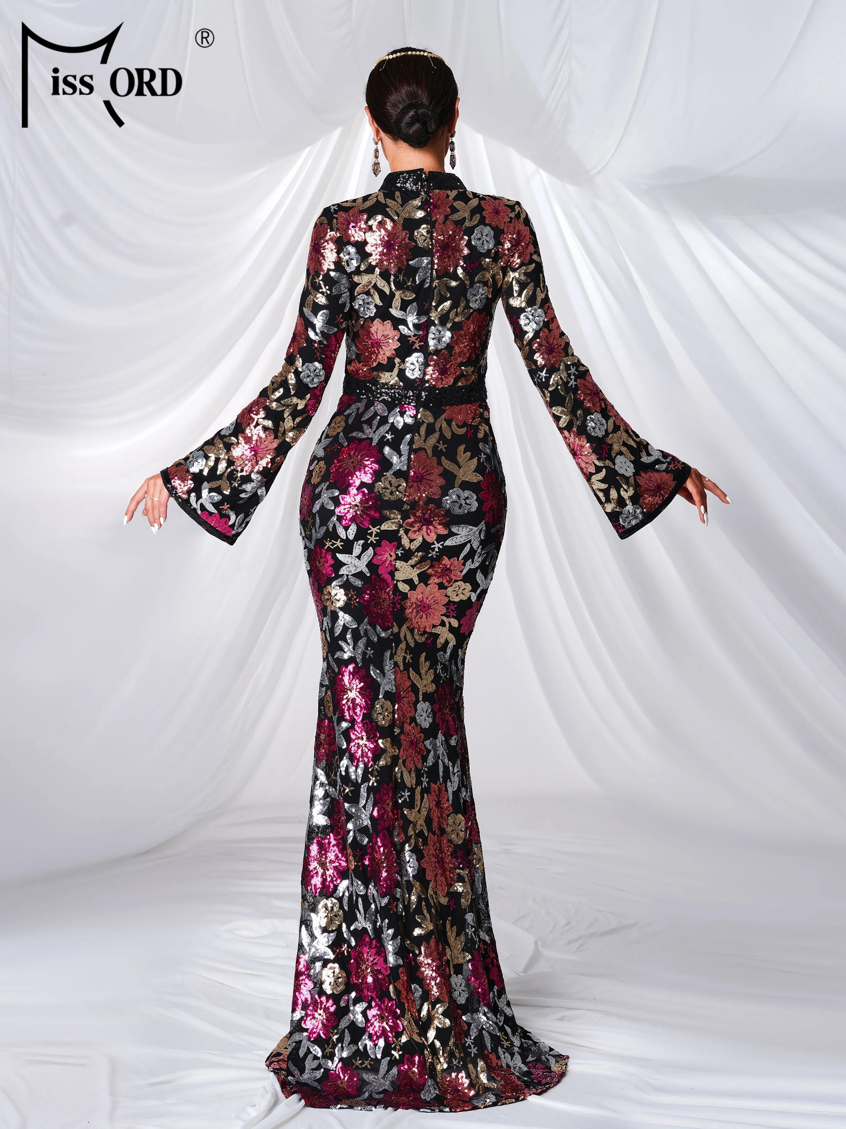 FZ Women's High Neck Long Sleeved Middle Eastern Evening Dress