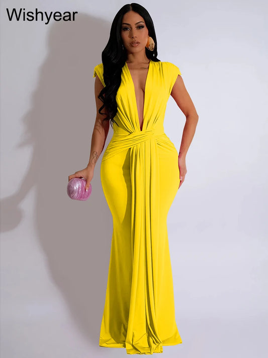 FZ Women‘s Elegant Deep V-neck Maxi Sexy Evening Dress - FZwear