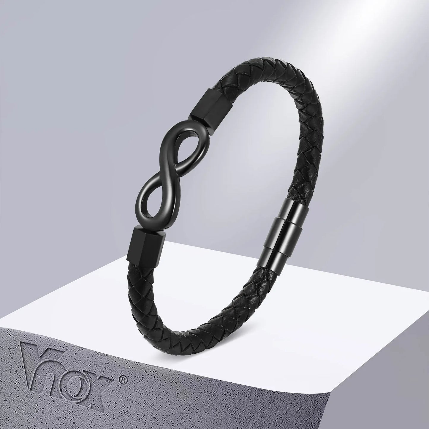 FZ Infinity Charm Black Braided PU Leather Bracelet - FZwear