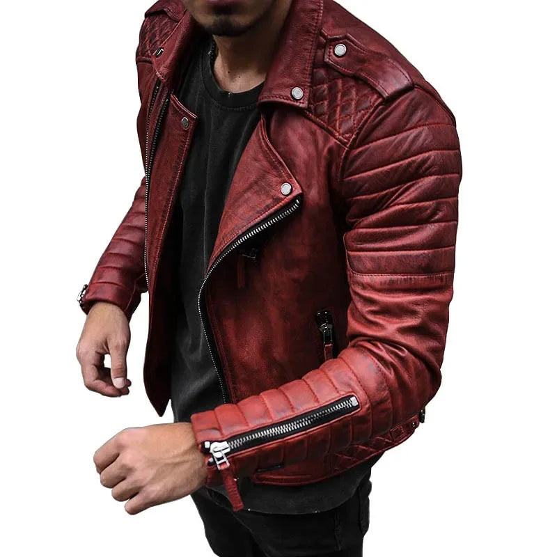 FZ Men's Slim Lapel Locomotive Men PU Leather Jacket