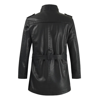 FZ Mens Leather Stand-up Collar Velvet PU Jacket