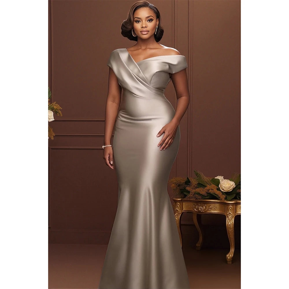 FZ Women's Plus Size Satin Mermaid Draped V Neck Cocktail Evening Dress