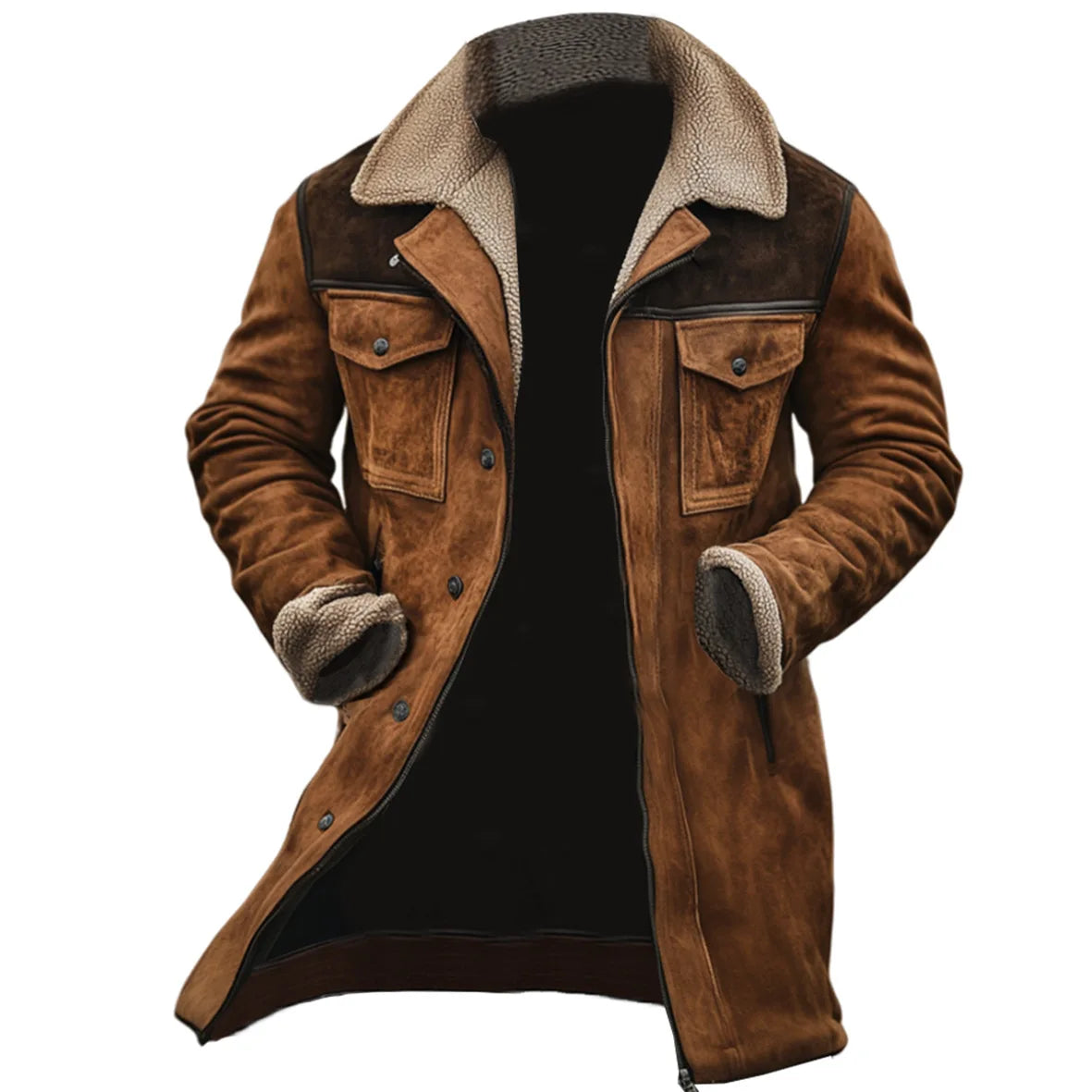 FZ Men's Vintage Patchwork Turn Down Collar Trench Coat Jacket