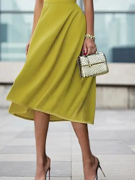 FZ Women's Pleated Split-joint Midi Dress