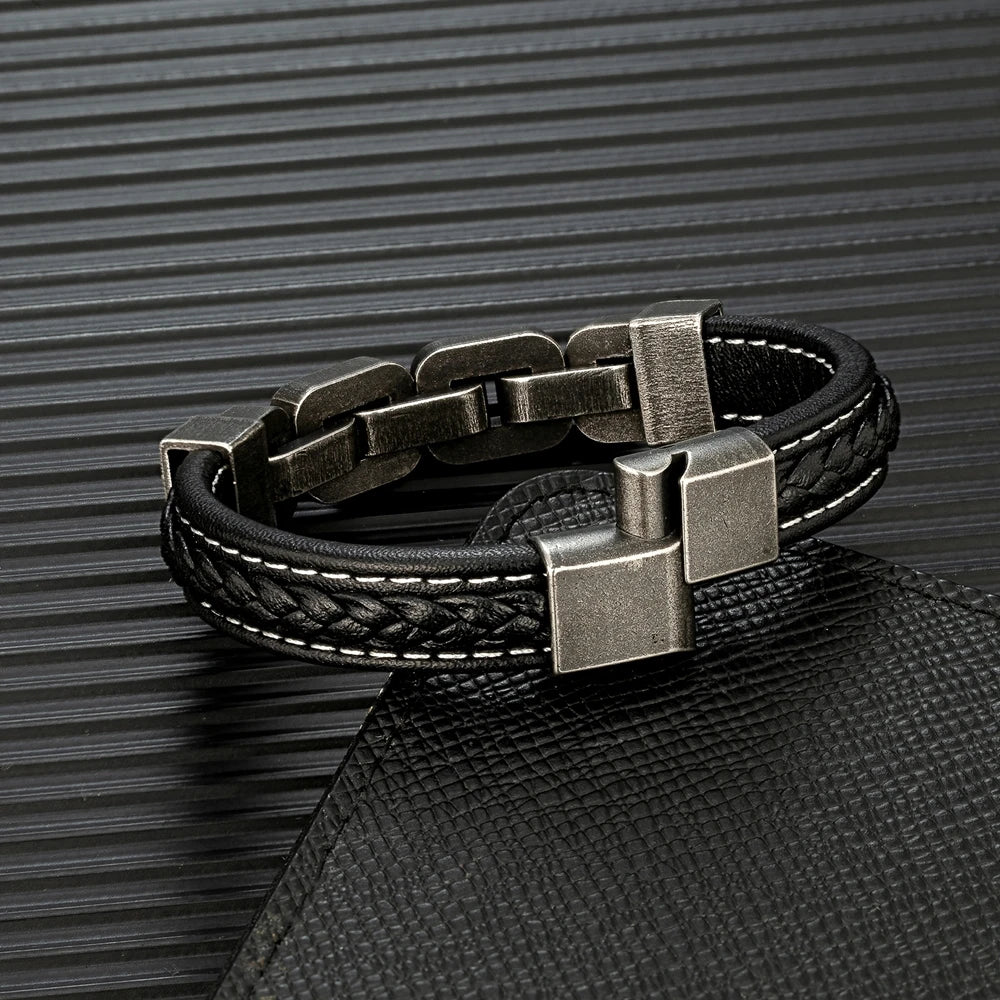 FZ Stainless Steel Vintage Dark Metal Wide Chain Link Bracelet - FZwear