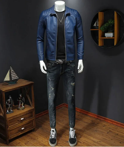 FZ Men's Stand-up Collar PU Leather Jacket - FZwear