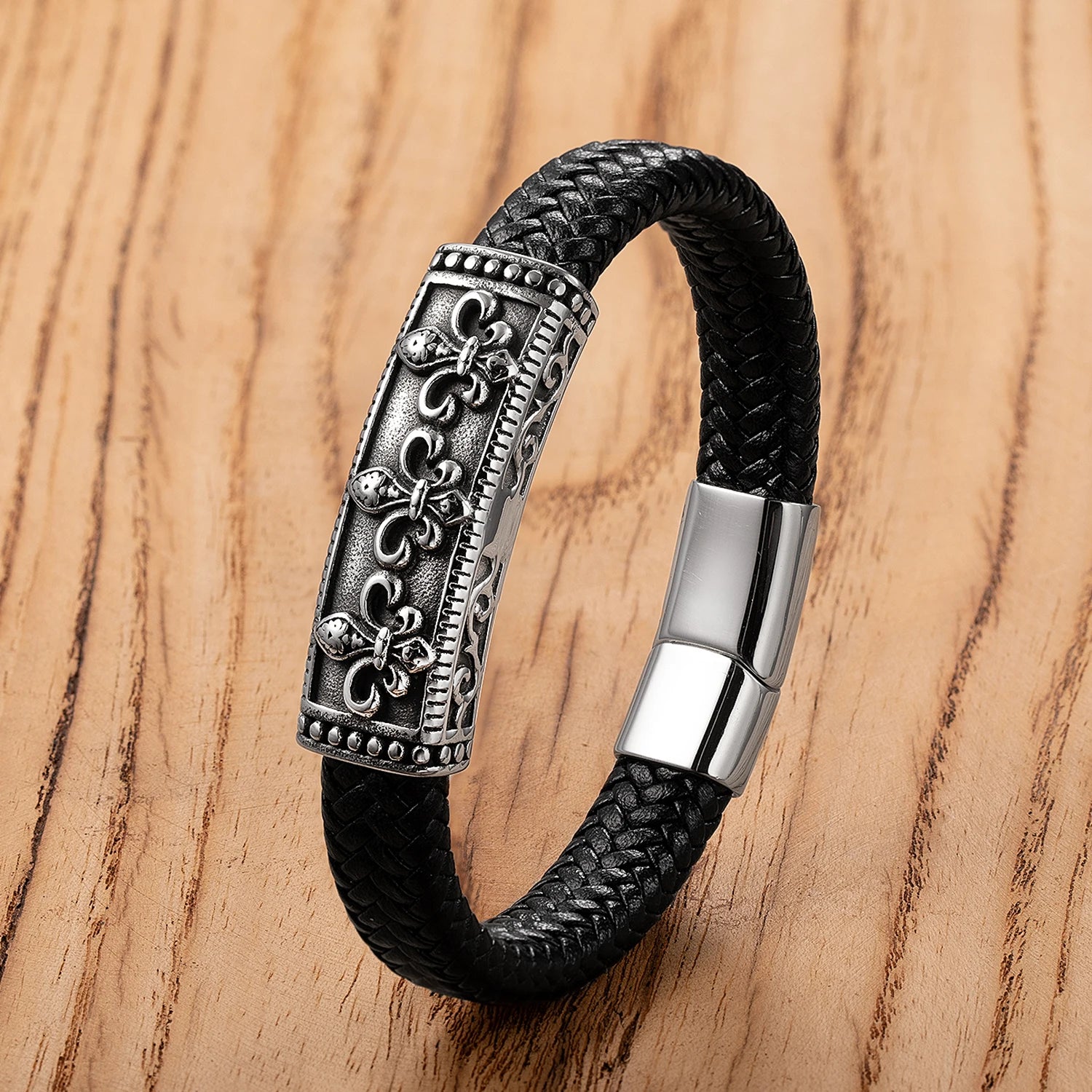 FZ Hip-Hop Stainless Steel Vintage Leather Rope Braided Bracelet