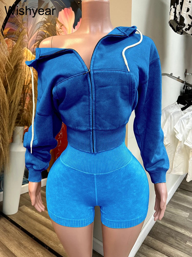 FZ Women's Vintage Wash Velvet Sweatshirt and Leggings 2 Piece Shorts Suit
