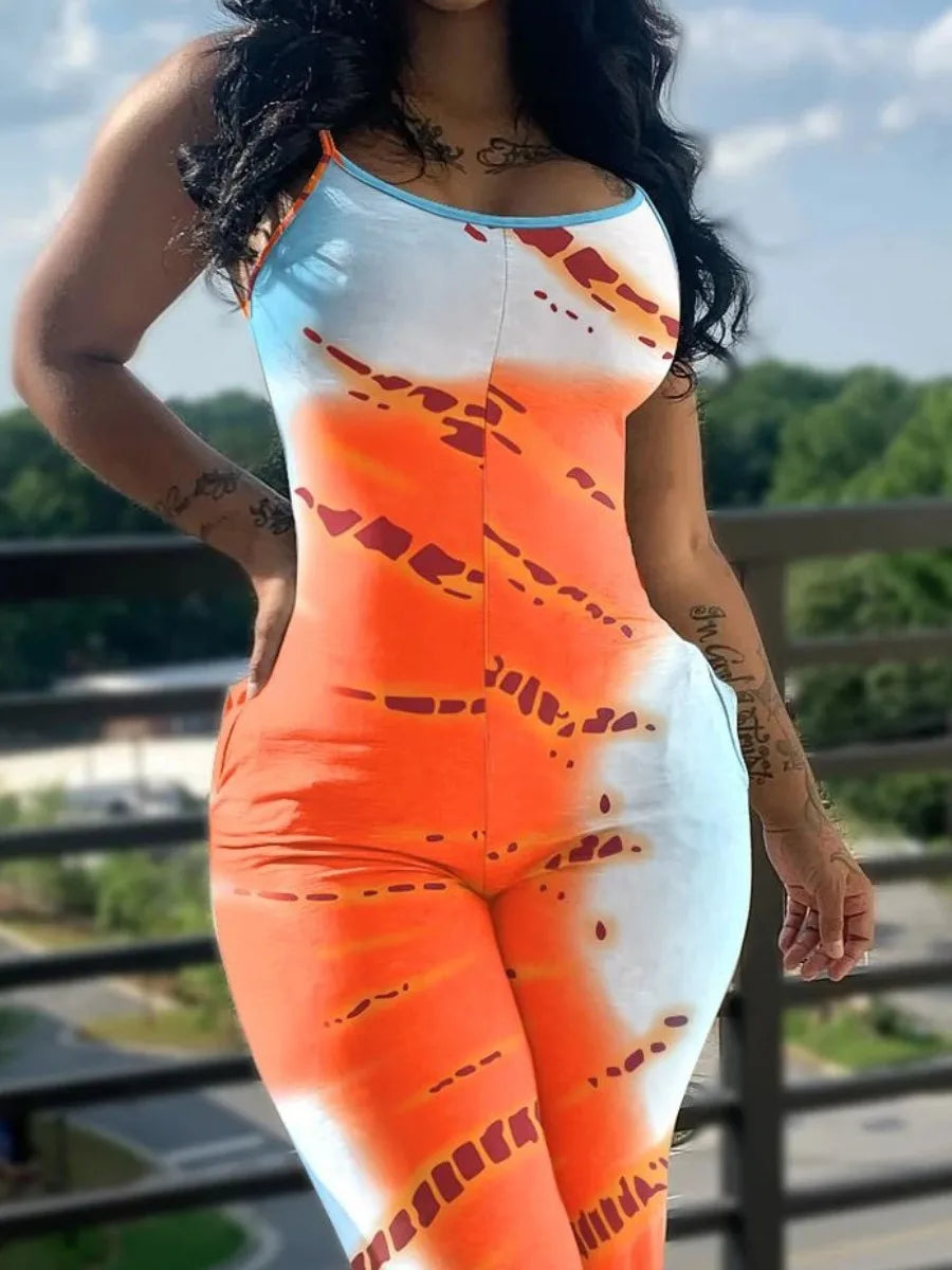 FZ Women's Tie Dye Pocket Design Cami Stretchy Long Jumpsuit - FZwear