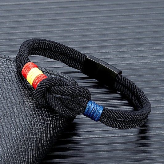 FZ Spain Flag Double Strand Brushed Black Stainless Steel Bracelet