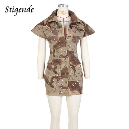 FZ Women's Single Breasted Camouflage Slim Shirt Denim Dress - FZwear
