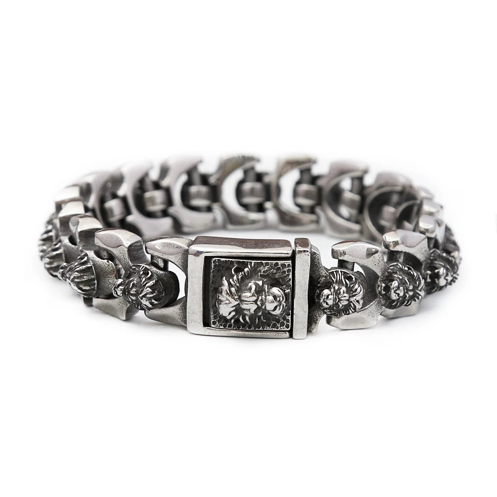 FZ Vintage Stainless Steel Black Punk Hip Hop Lion Head Bracelet