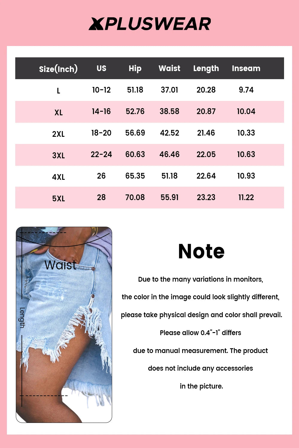 FZ Women's Plus Size Daily Split Distressed Denim Shorts