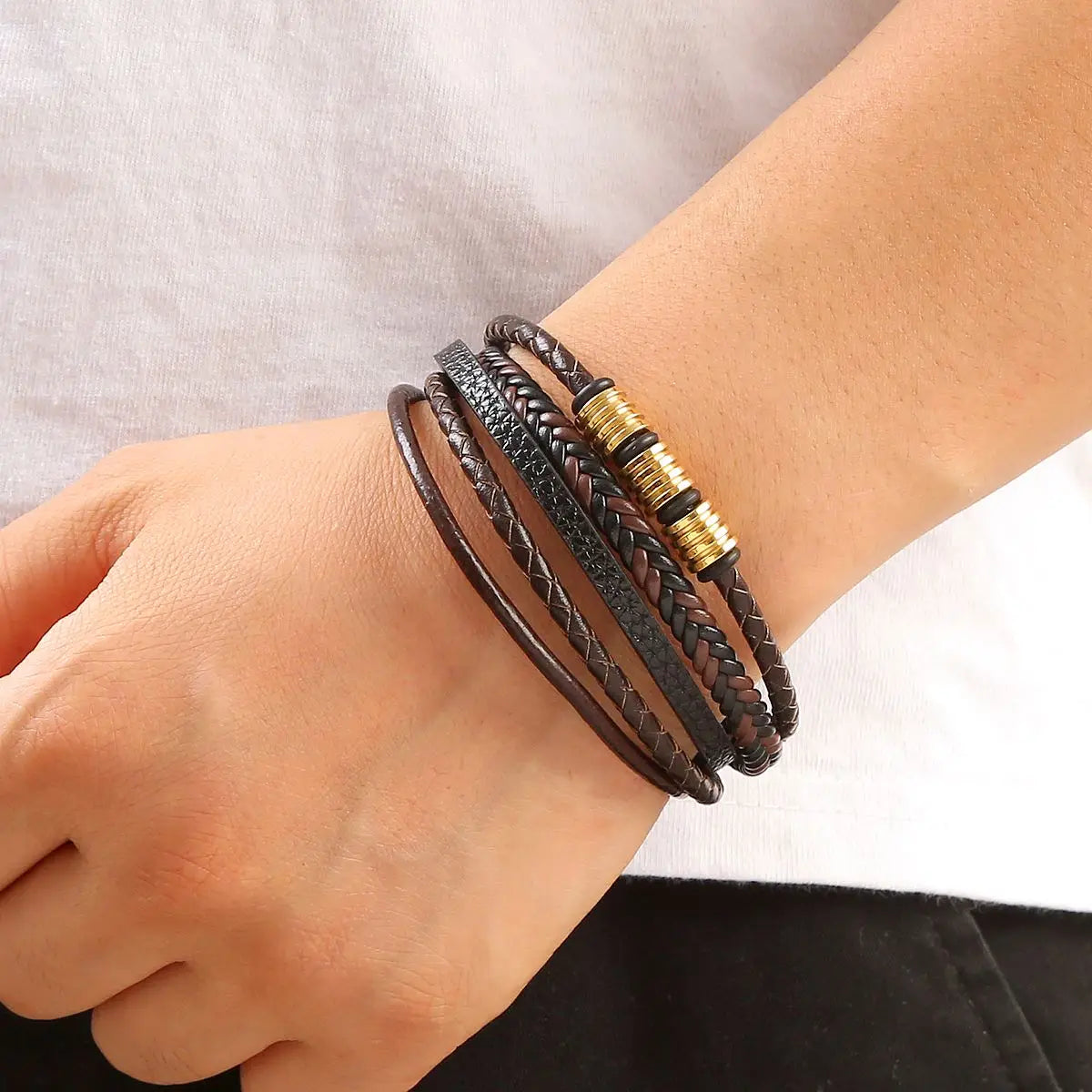 FZ Alloy Buckle Gothic Punk MultiLayer Leather Bracelet - FZwear
