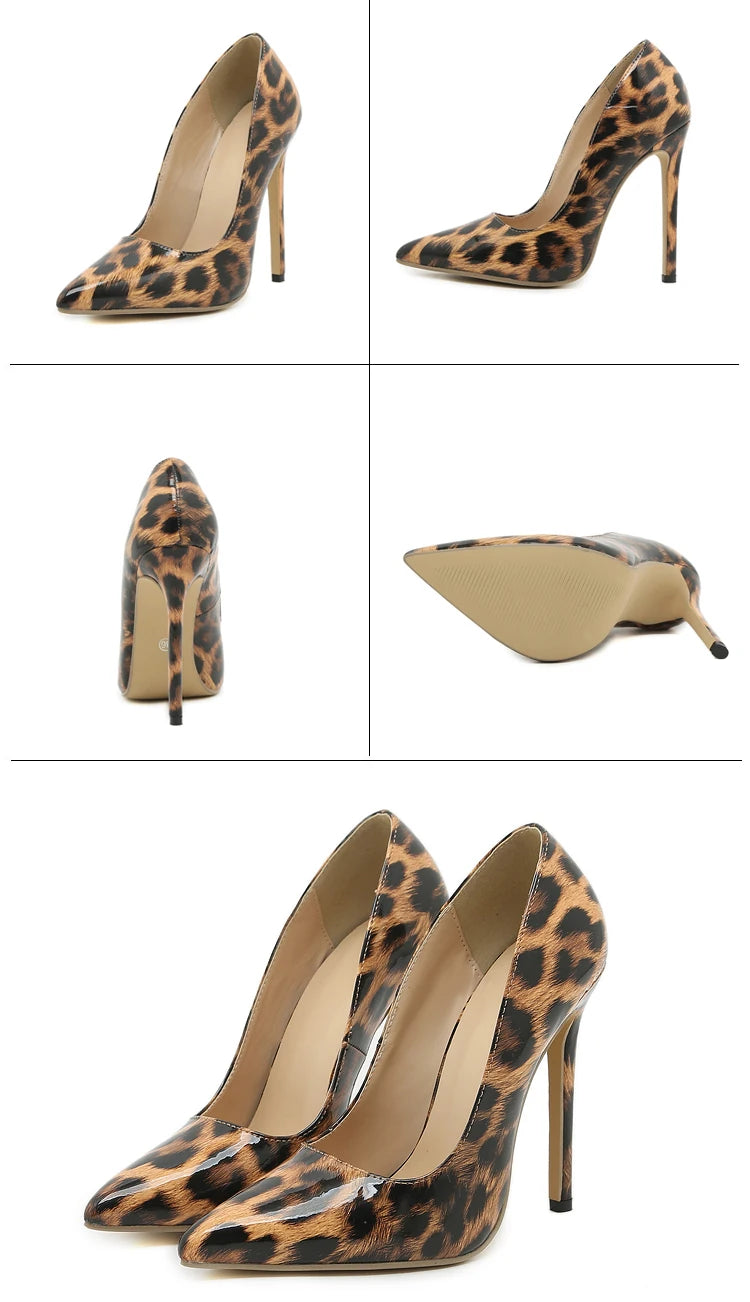 FZ Women's Sexy Rome Style Thin High Heel Leopard Print PU Shoes - FZwear
