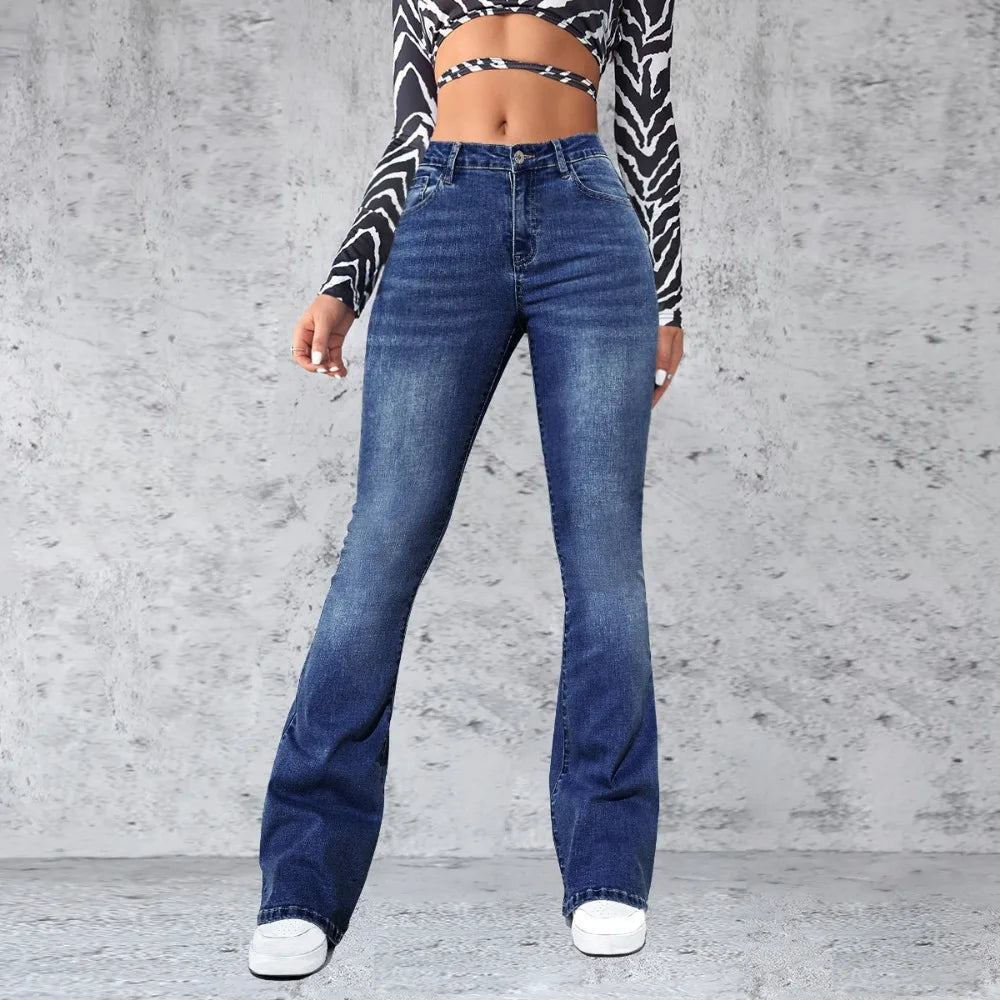 FZ Skinny Flared High Waist Button Pocket Denim Pants