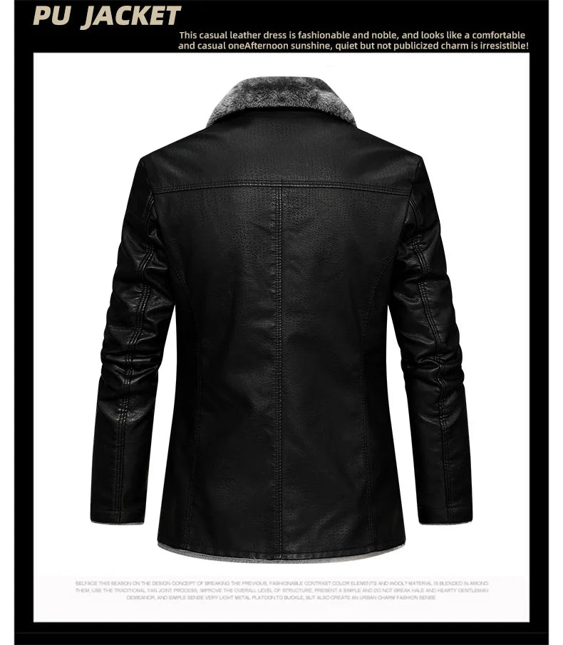 FZ Men's Turn-down Collar Single-breasted Faux Leather Jacket