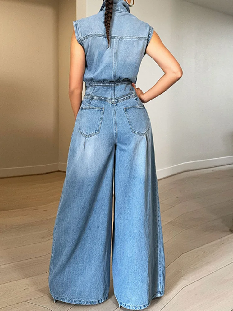 FZ Women's Vintage Loose Denim Wide Leg Pants Jumpsuit