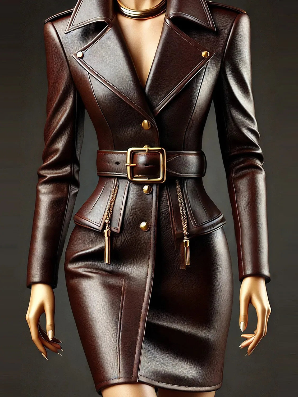 FZ Women's Faux Leather PU High Street Vintage Cargo Dress