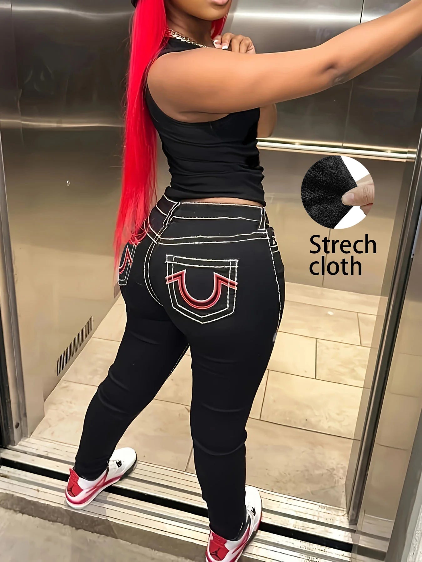 FZ Women's Plus Size High-Elastic 3D Street Style, Denim Pants