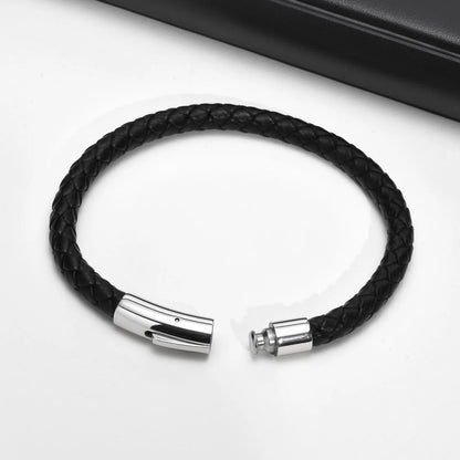 FZ Black Braided Leather Stainless Steel Metal Clasp Bracelet - FZwear