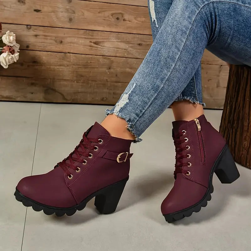 FZ Women's Lace-up High Heels Anti-slip Ankle Boots