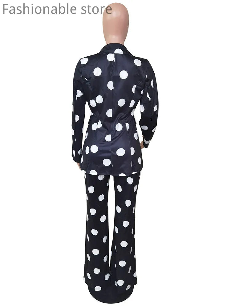 FZ Women's One Button Dot Print High Waist Straight Pants Suit