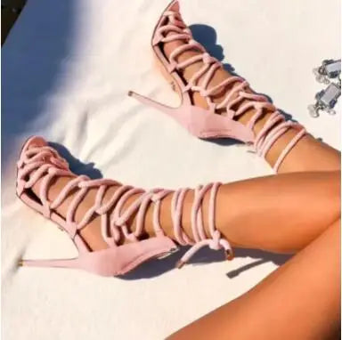 FZ Women's Cross Tied Gladiator Rope High Heels Sandals Shoes