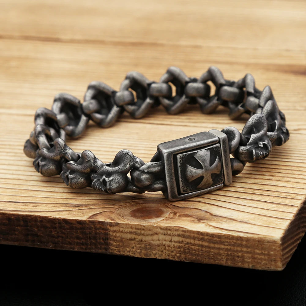 FZ Gothic Vintage Cross Skull Stainless Steel Bracelet