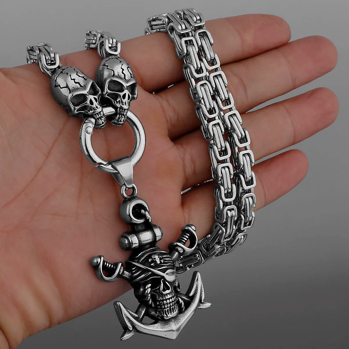 FZ Retro Double Sword Pirate Skull Pendant Ghost Head Necklace - FZwear