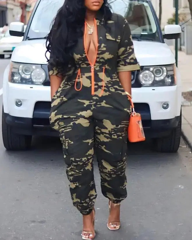 FZ Women's High Waist Camouflage Jumpsuit