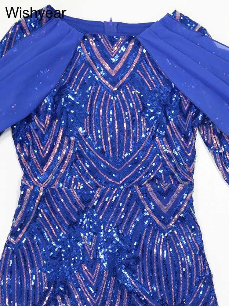FZ Women's Sequined Long Sleeve Slim Mermaid Evening Dress