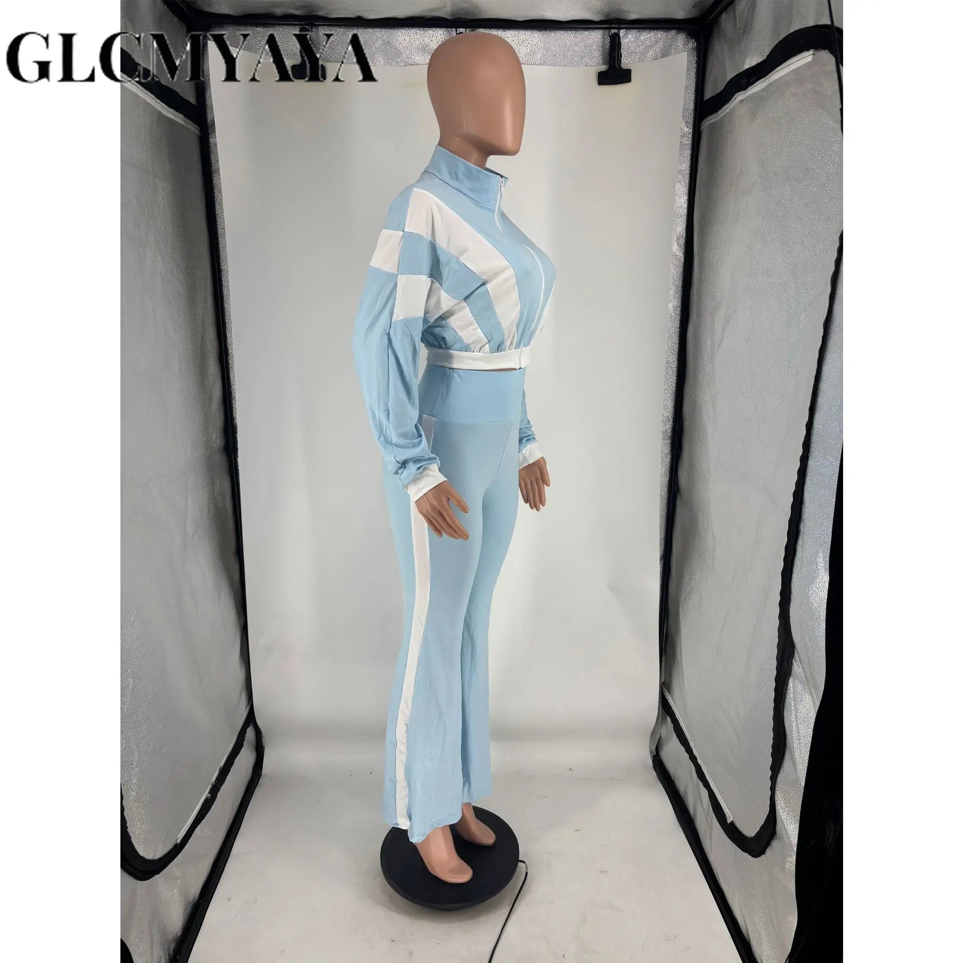 FZ Women's Patchwork Sporty Long Sleeve Wide Leg Pants Suit