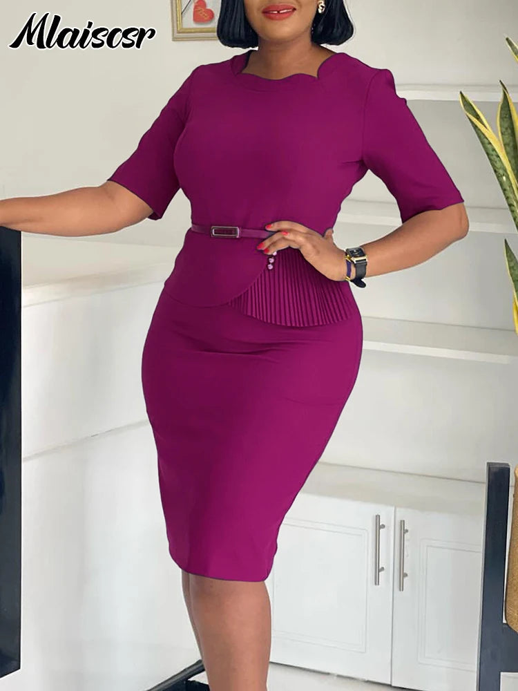 FZ Women's Half Sleeves with sashes Slim midi Evening Dress