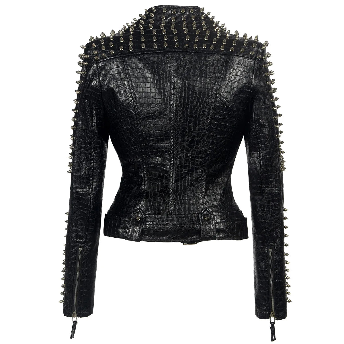 FZ Women's Steampunk Rock Rivet Slim Gothic Embroidery PU Leather Jacket - FZwear