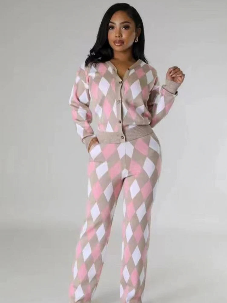 FZ Women's Knitted Sexy Sweater Pants Suit