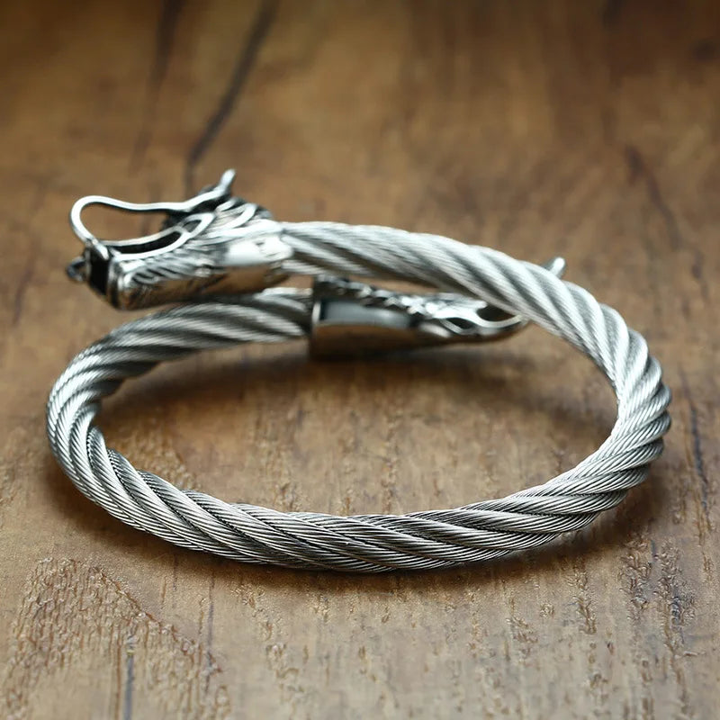 FZ Punk Viking Black Dragon Stainless Steel Vintage Open Cuff Bracelet - FZwear