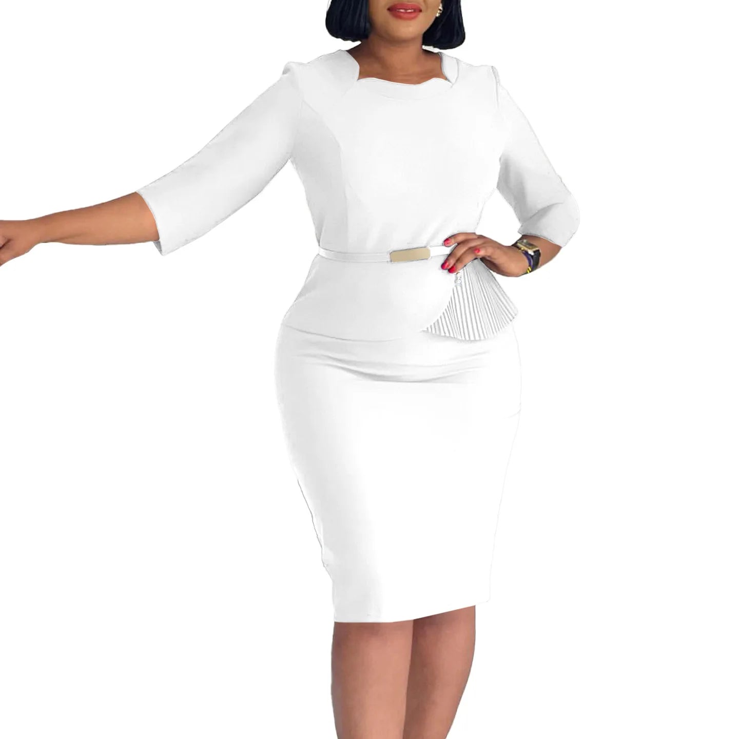 FZ Women's Plus Size 3/4 Sleeve Bandage Midi Dress