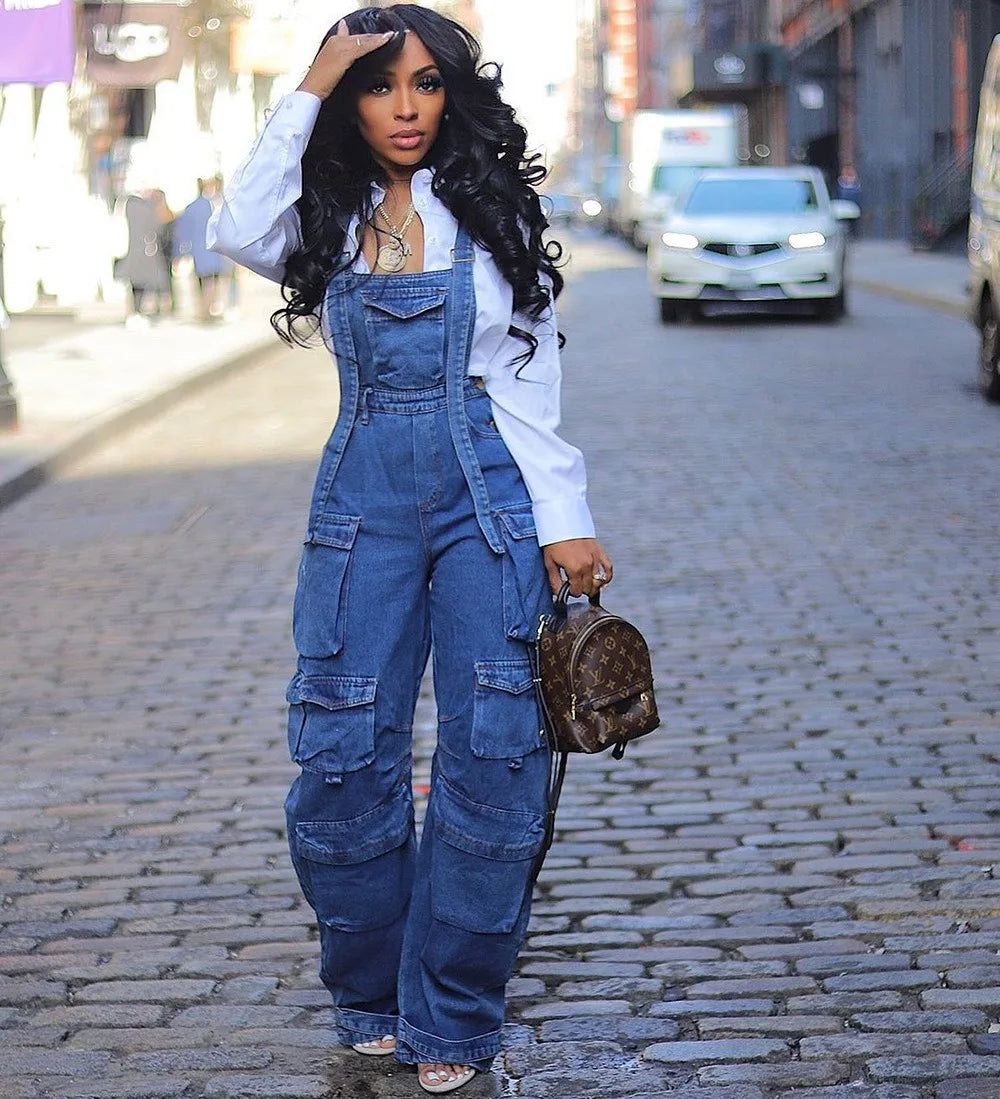 FZ Women's Fashion Y2K Denim Streetwear Strap Sleeveless Jumpsuit