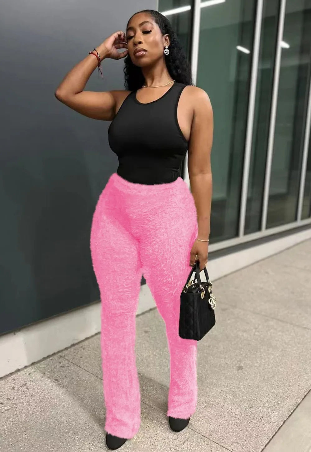 FZ Women's Fur Woolen Skinny High Waisted Solid Color Slim Pants - FZwear