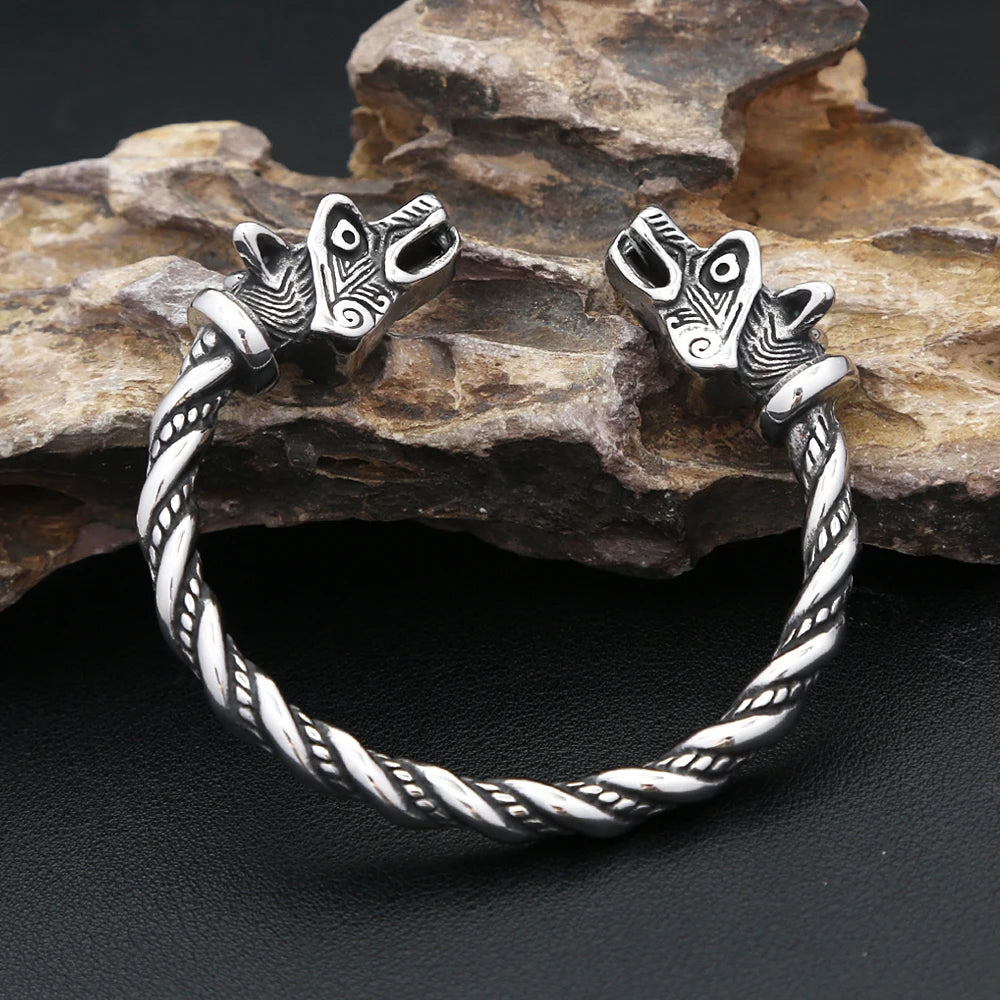 FZ Nordic Viking Stainless Steel Wolf Head Bracelet