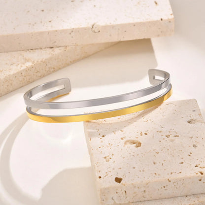 FZ Hollow Cuff Mirror Gold and Silver Color Stainless Steel Double Lines Bracelet - FZwear